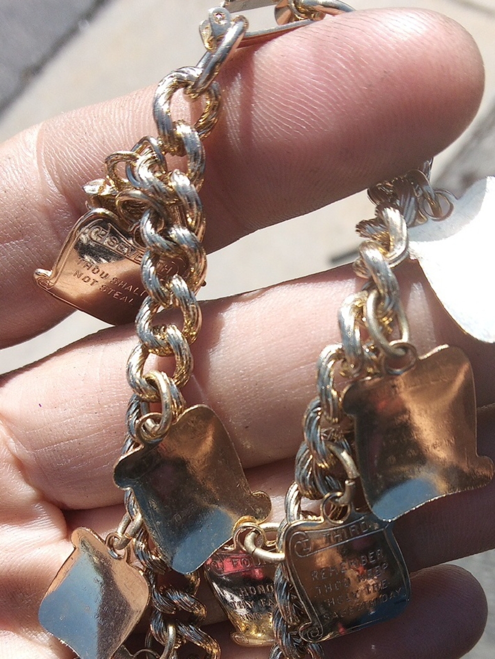Gold Two-Tone Charm Link Bracelet by Unbranded (10 Commandments Charm)